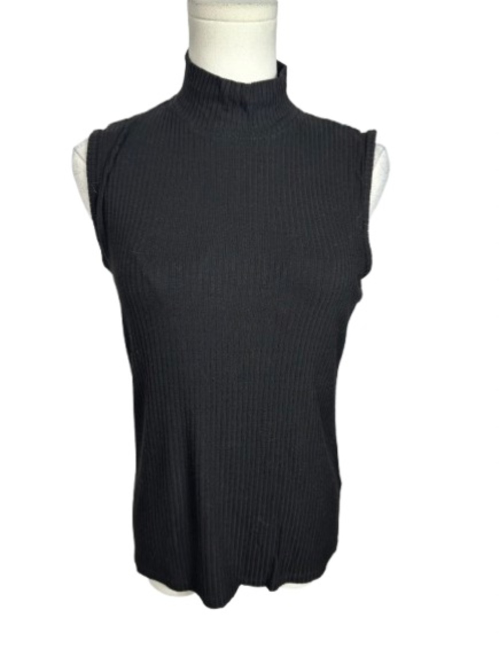 Rachel Zoe Black Ribbed Sleeveless Mock Neck Tank Size L
